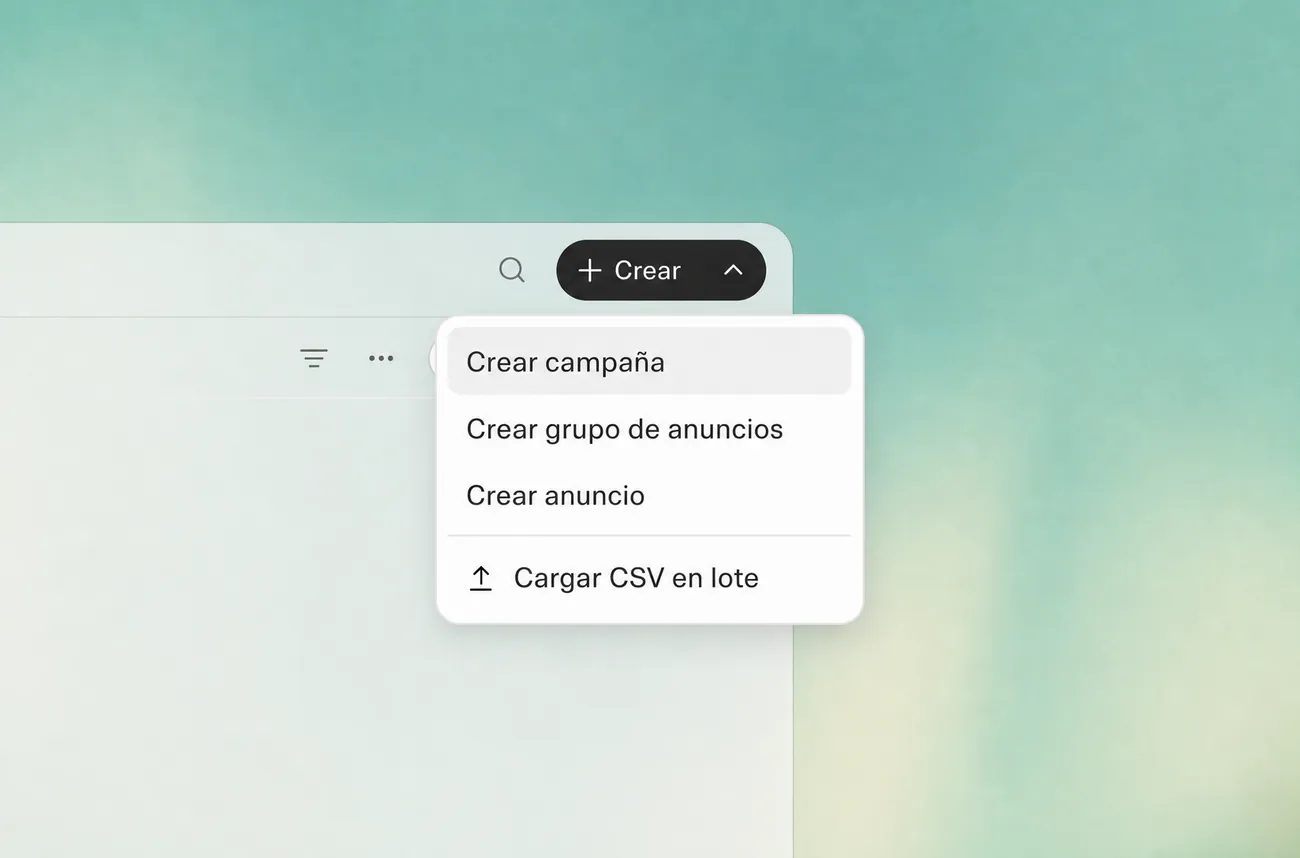 Menú de creación de campaña, grupo de anuncios y anuncio en ChatGPT Ads